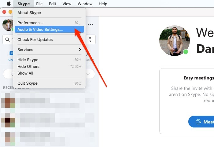 change video setting on mac for skype